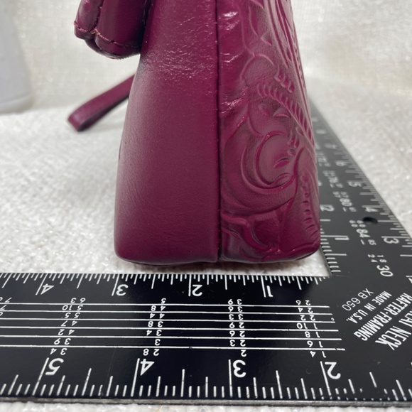 Patricia Nash "Valerie" Burgundy Floral-Embossed TooledLeather Fold-OverWristlet - Picture 13 of 14